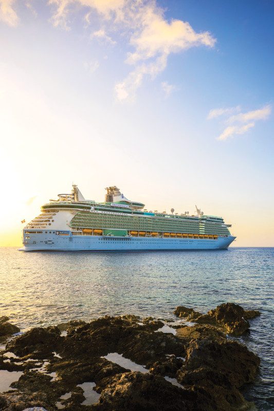 Postcard: a cruise ship. Landscape.